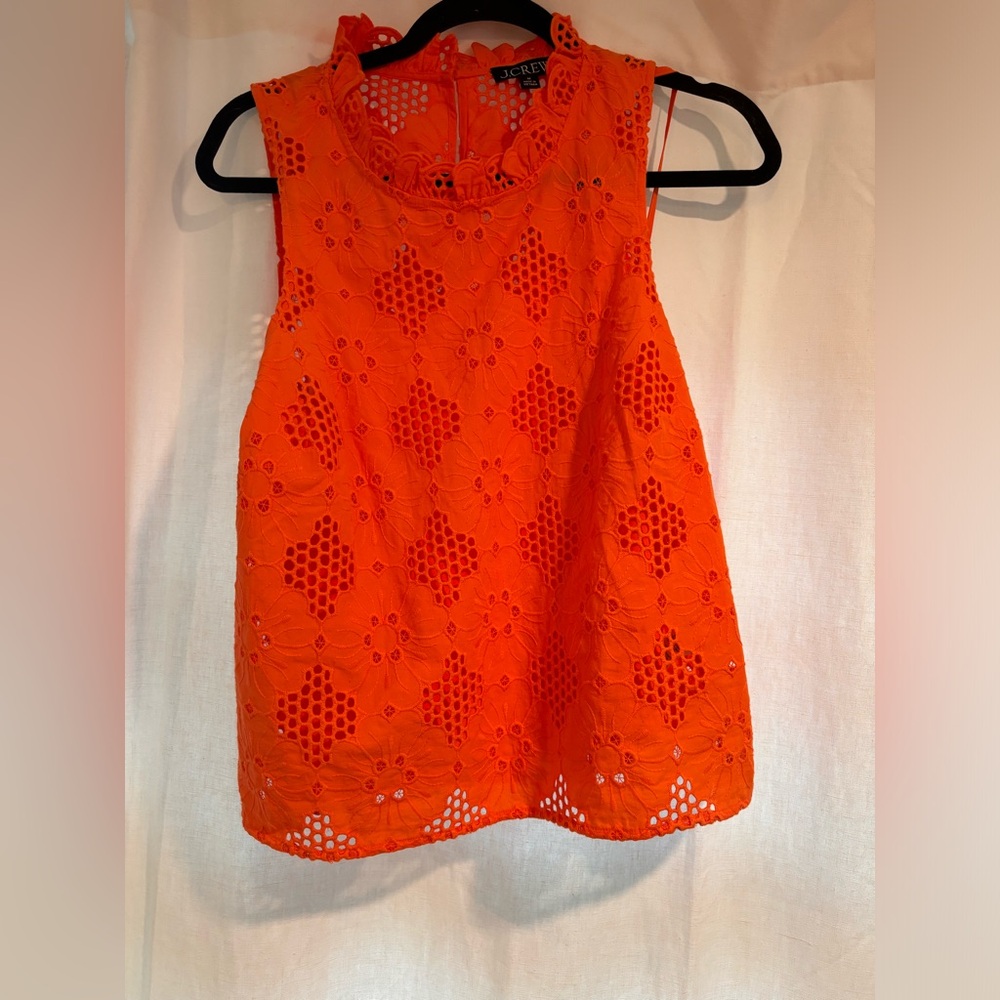 J crew embroidered tank top with built in liner